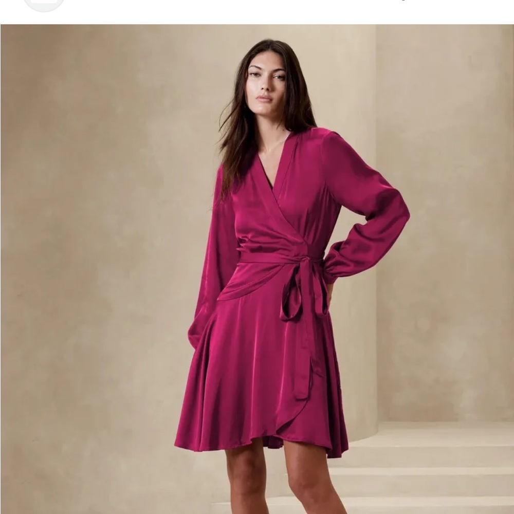 Large BR berry colour, long sleeve wrap dress
